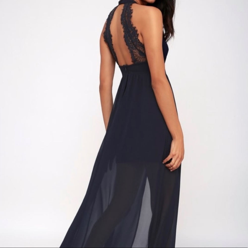 Lulus My Beloved Navy Dress Short with Maxi Skirt
